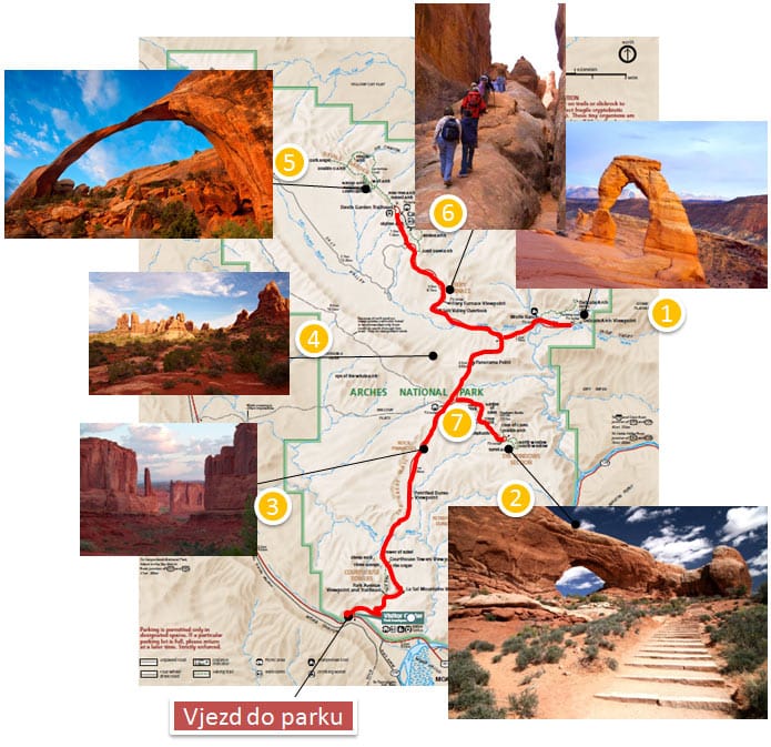 Arches národní park - mapa